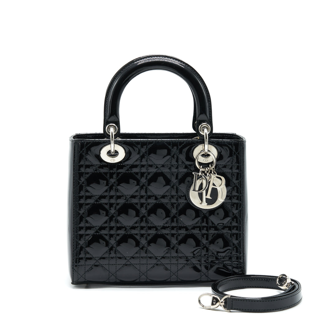 DIOR MEDIUM LADY DIOR PATENT LEATHER BLACK SHW