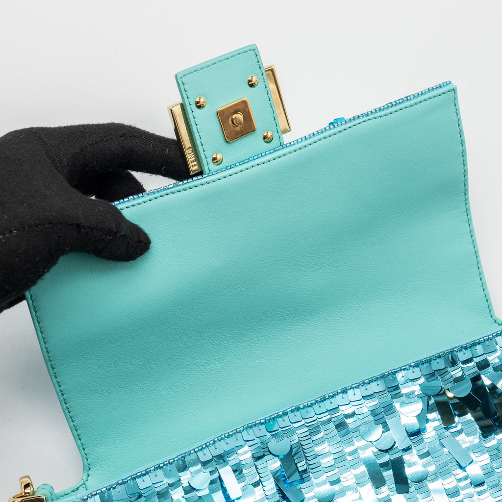 FENDI BAGUETTE BAG SEQUIN / LEATHER BLUE GHW