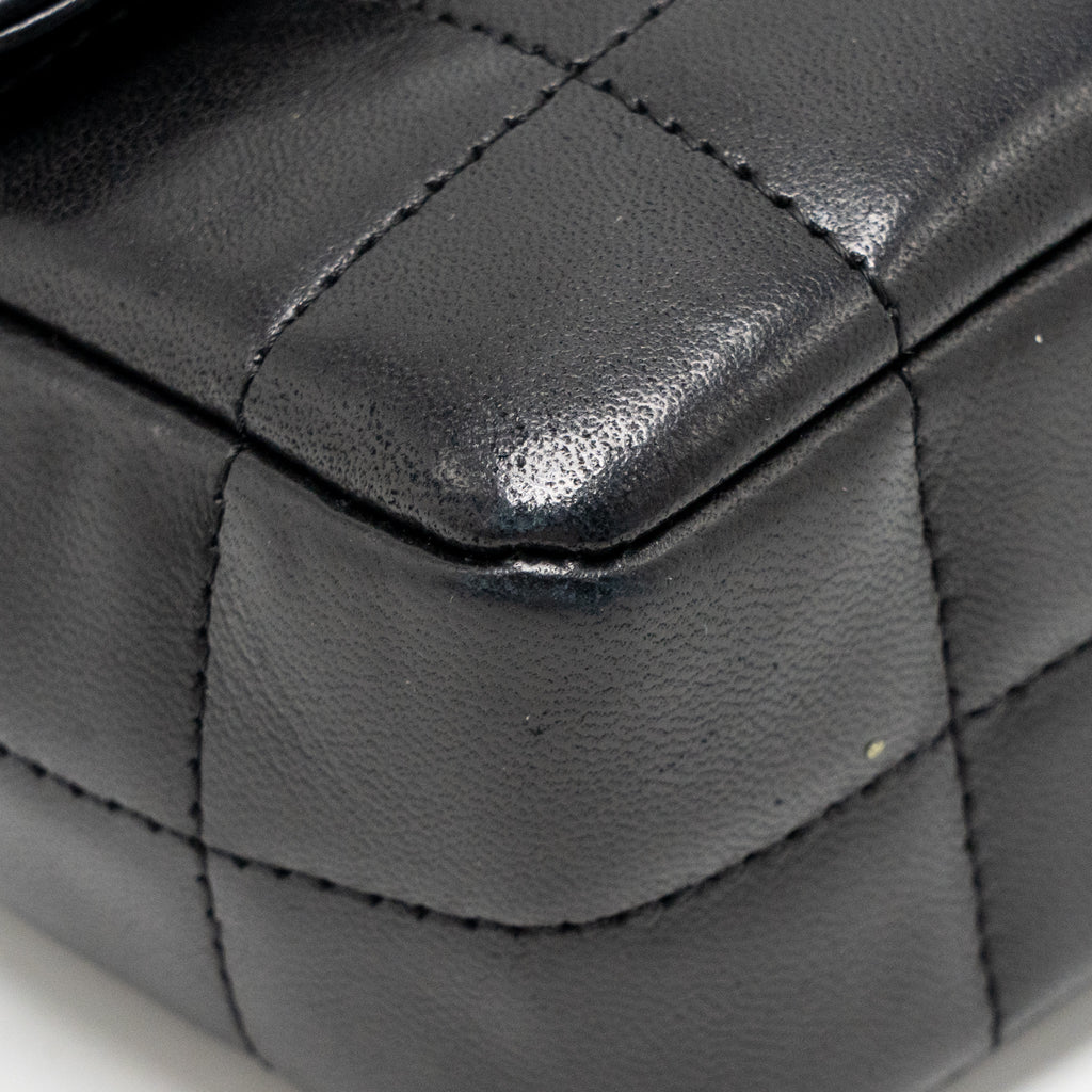 CHANEL CAMELLIA MINI FLAP SHOULDER BAG LAMBSKIN BLACK GHW