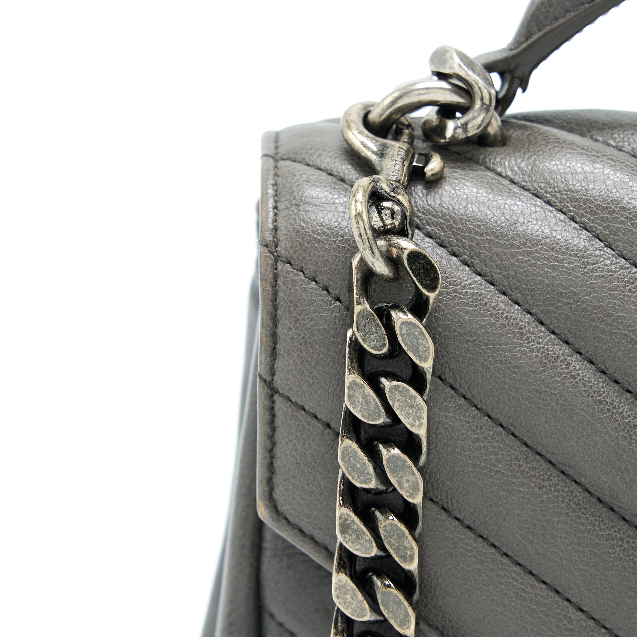 SAINT LAURENT COLLEGE BAG CALFSKIN GREY WITH RUTHENIUM HARDWARE