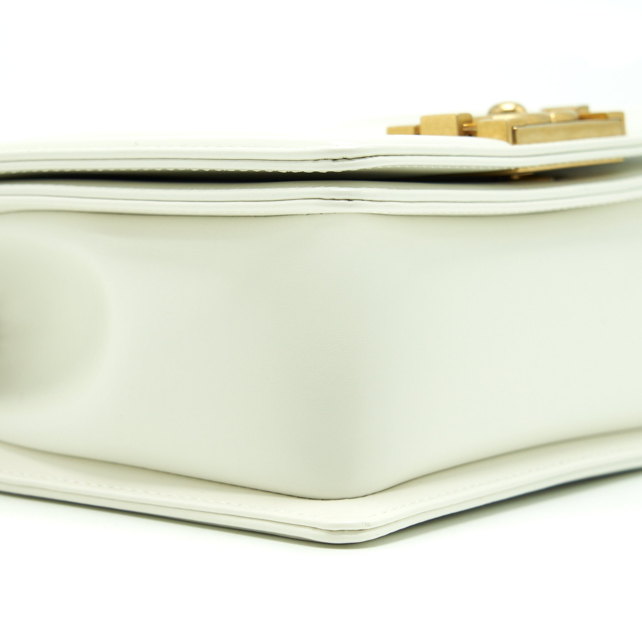 CHANEL MINI BOY HANDBAG CALFSKIN WHITE GHW (MICROCHIP)