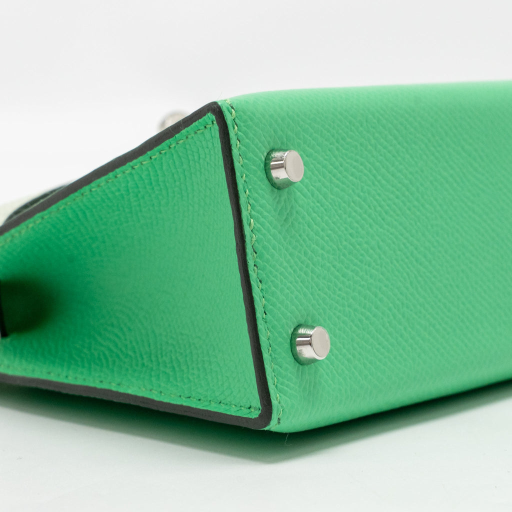 HERMES MINI KELLY II EPSOM VERT COMICS/VERT FIZZ/GRIS PALE SHW