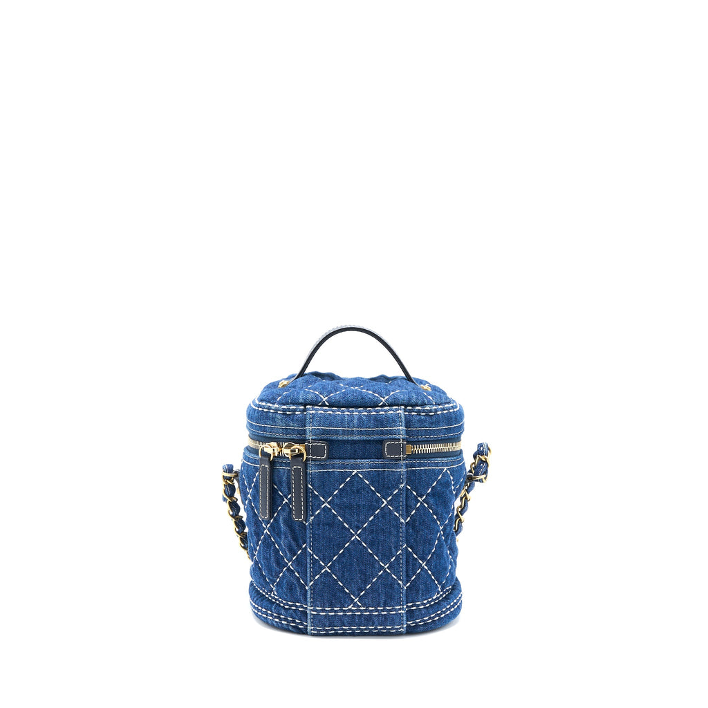 CHANEL TOP HANDLE CROSSBODY VANITY CASE DENIM BLUE BRUSHED GHW