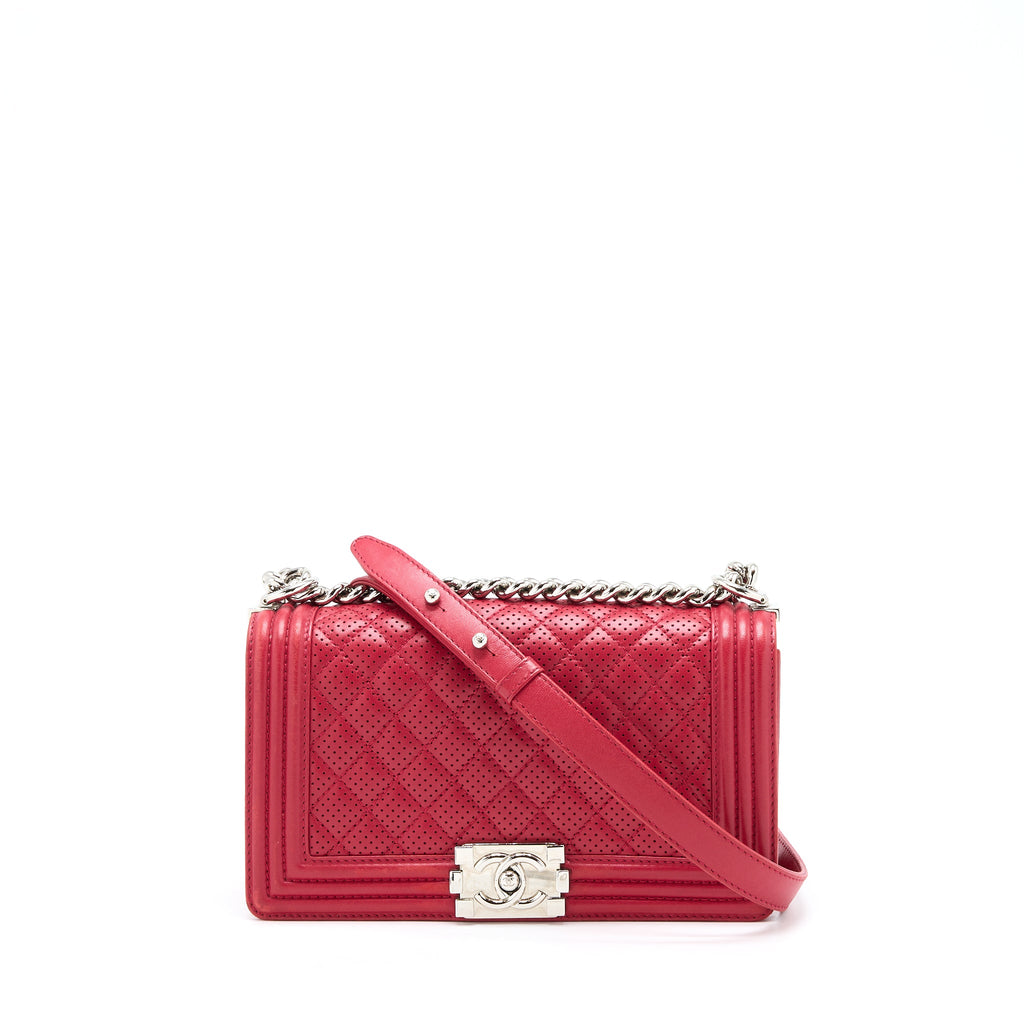 CHANEL MEDIUM BOY BAG LAMBSKIN RED SHW