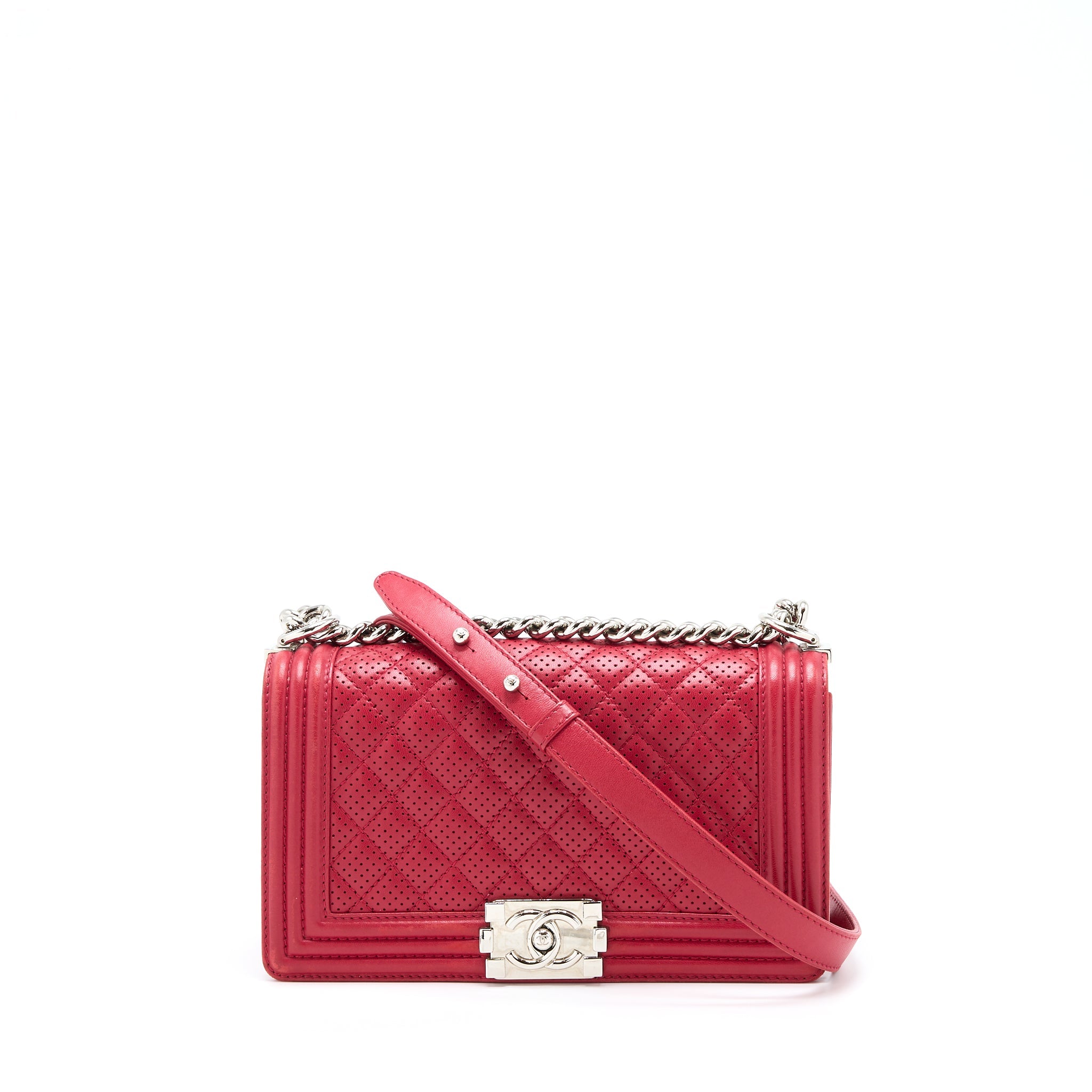 CHANEL MEDIUM BOY BAG LAMBSKIN RED SHW