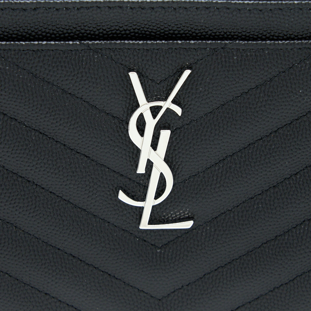 SAINT LAURENT CASSANDRA MATELASSE ZIPPED POUCH GRAINED CALFSKIN BLACK SHW