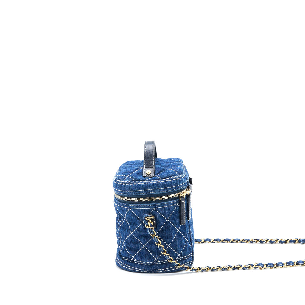CHANEL TOP HANDLE CROSSBODY VANITY CASE DENIM BLUE BRUSHED GHW
