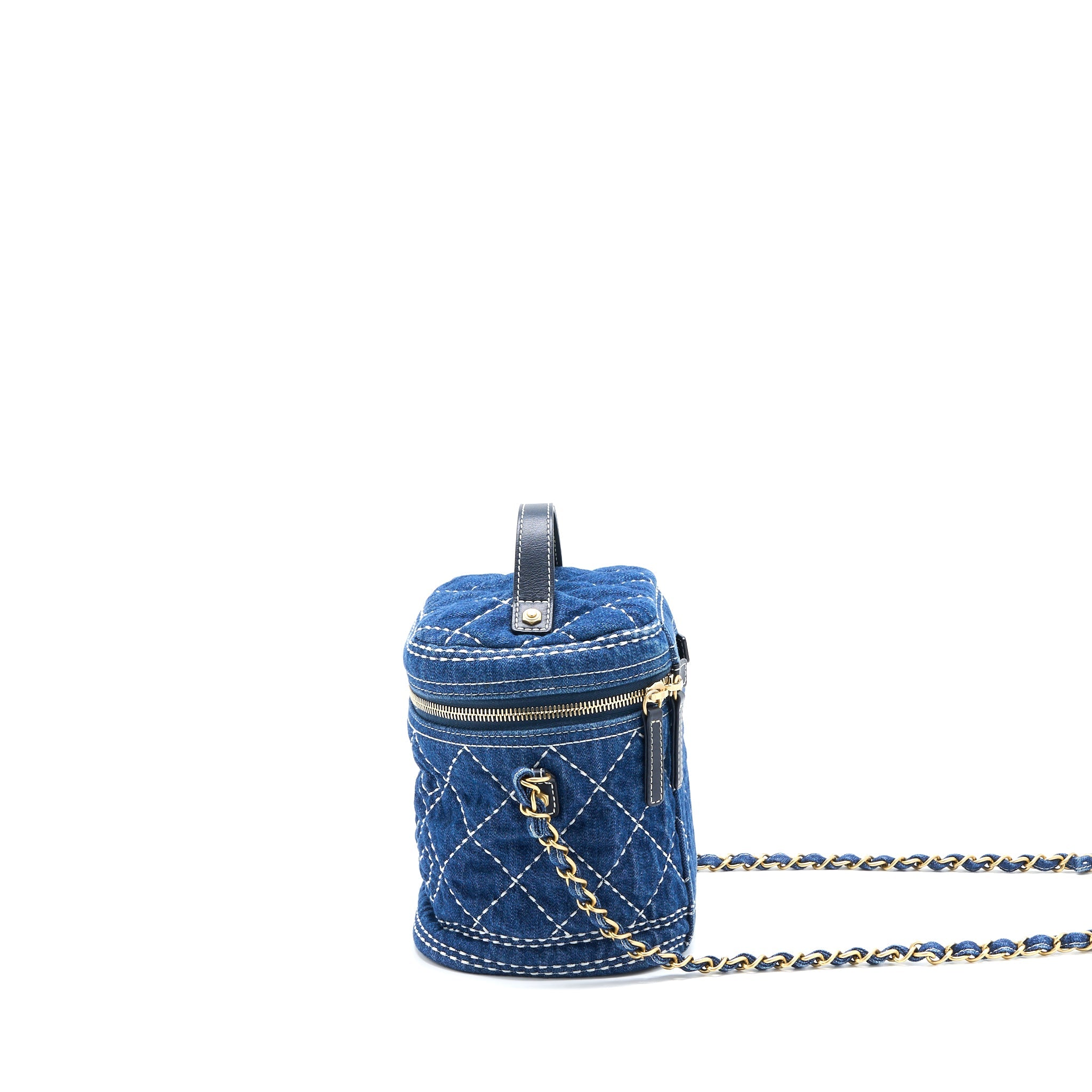 CHANEL TOP HANDLE CROSSBODY VANITY CASE DENIM BLUE BRUSHED GHW