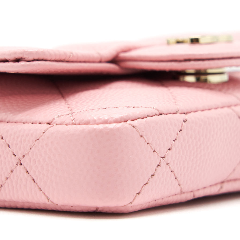 CHANEL 22P MINI FLAP BELT BAG/CARD HOLDER CAVIAR LIGHT PINK LGHW