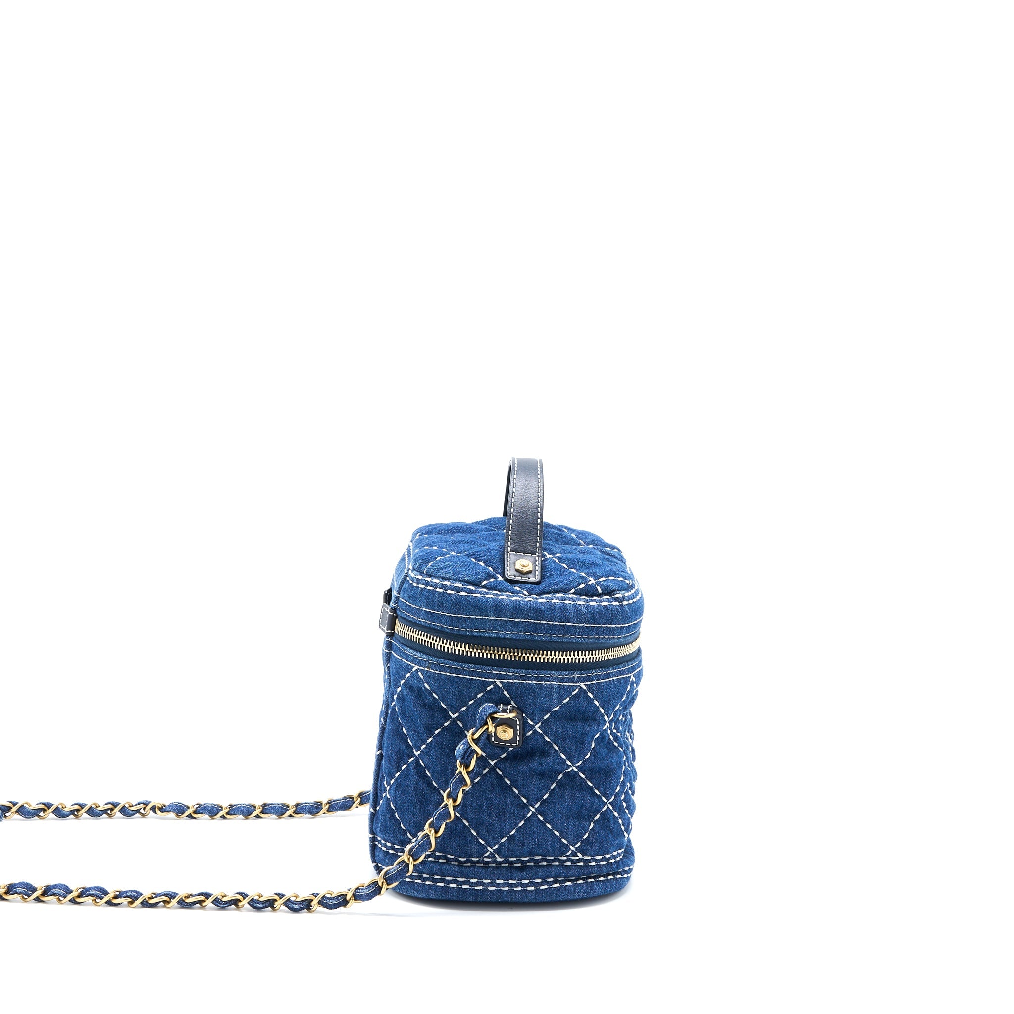 CHANEL TOP HANDLE CROSSBODY VANITY CASE DENIM BLUE BRUSHED GHW