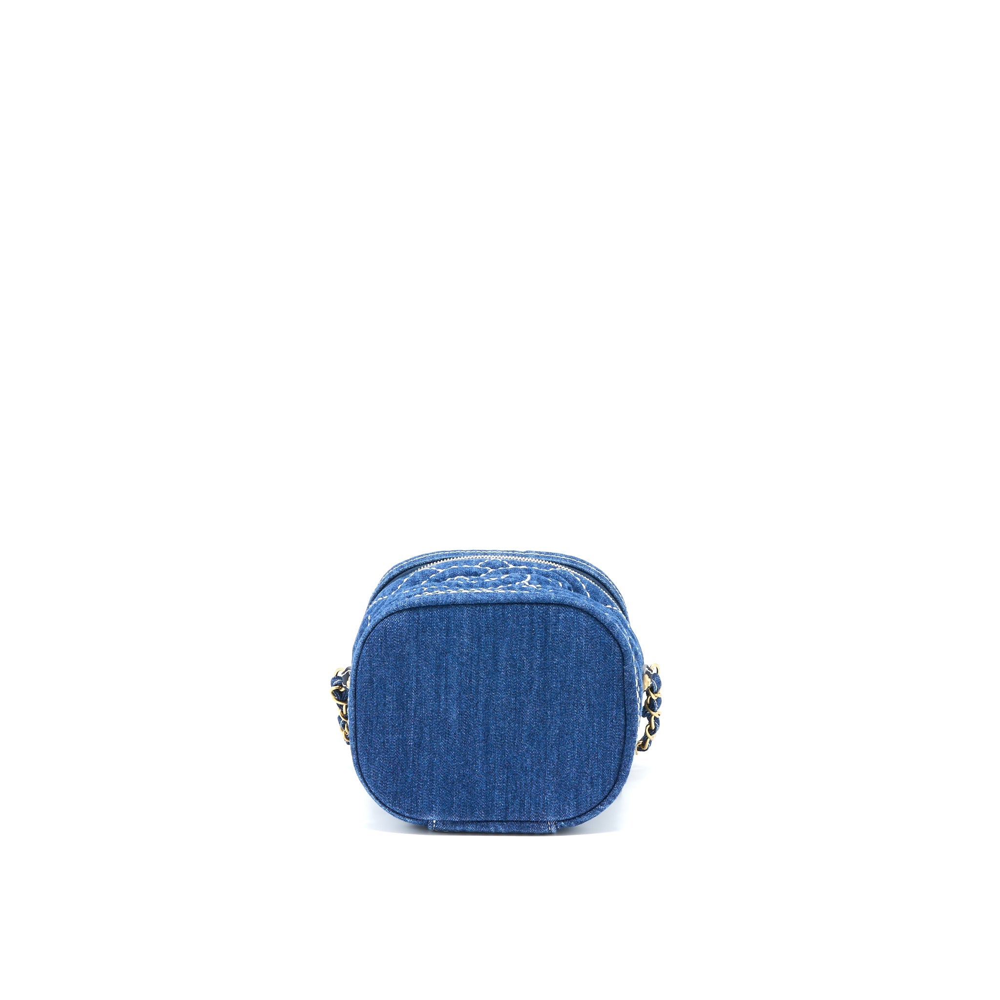 CHANEL TOP HANDLE CROSSBODY VANITY CASE DENIM BLUE BRUSHED GHW