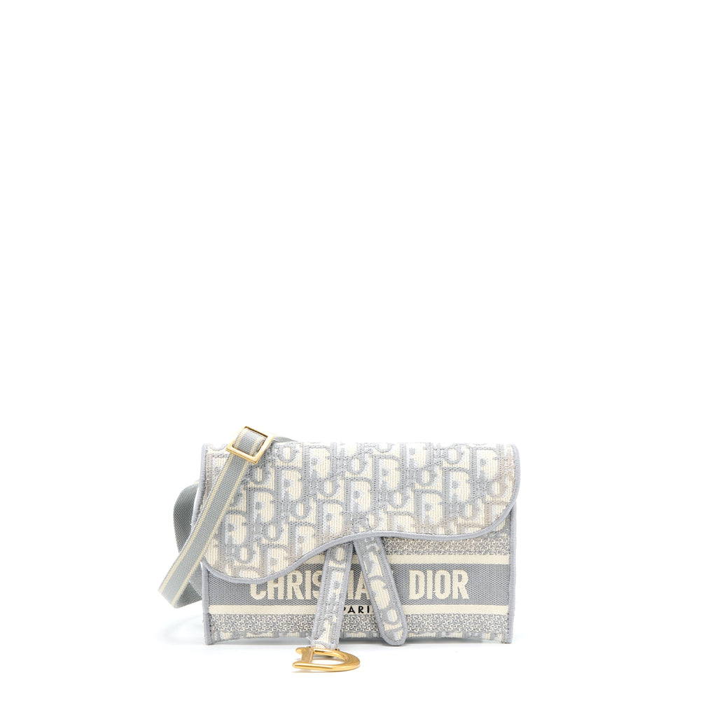 DIOR SADDLE SLIM POUCH LIGHT GREY DIOR OBLIQUE EMBROIDERY