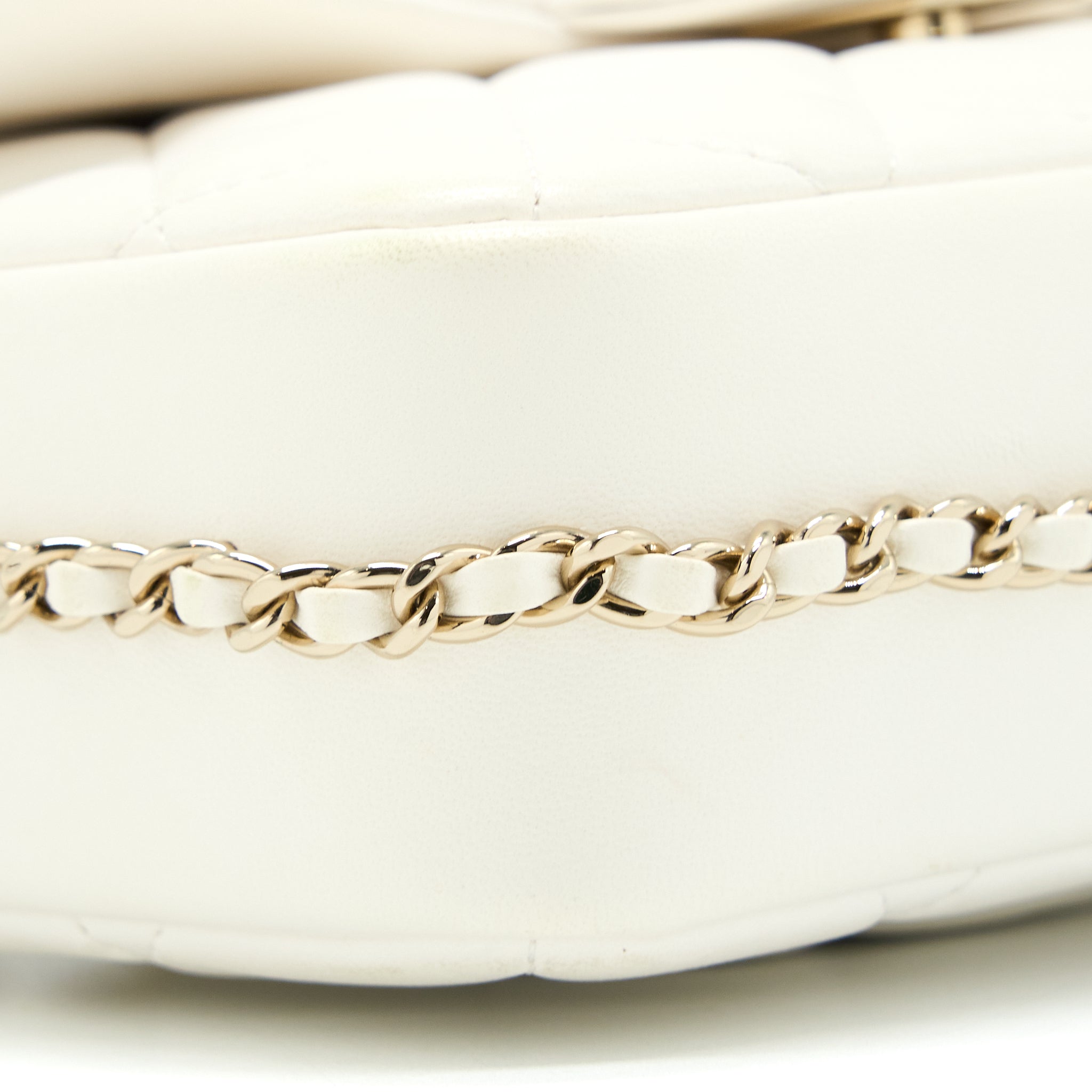 CHANEL SMALL PEARL LOGO CHAIN BAG LAMBSKIN WHITE LGHW