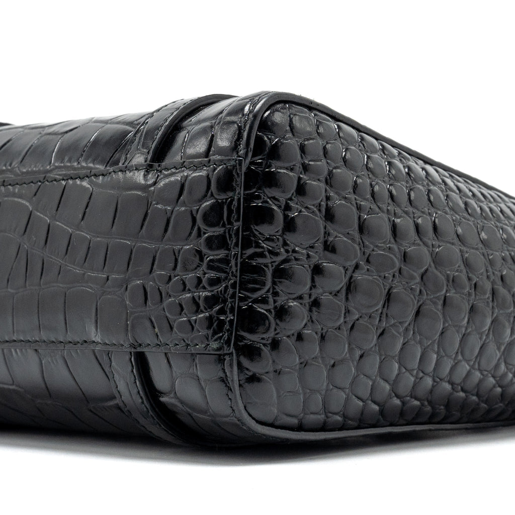 BALENCIAGA XXS EVERYDAY TOTE BAG CROC-EMBOSSED CALFSKIN BLACK SHW