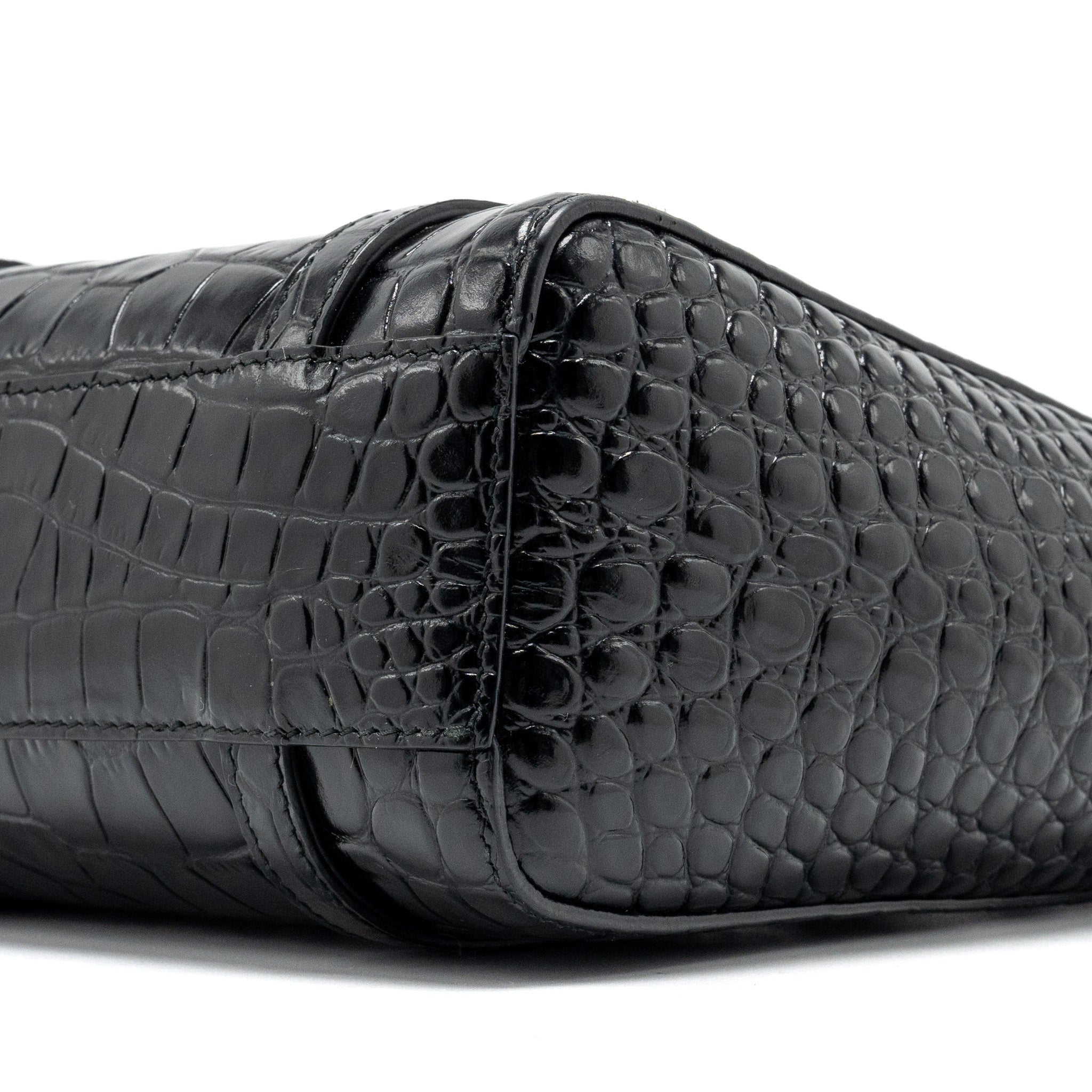 BALENCIAGA XXS EVERYDAY TOTE BAG CROC-EMBOSSED CALFSKIN BLACK SHW