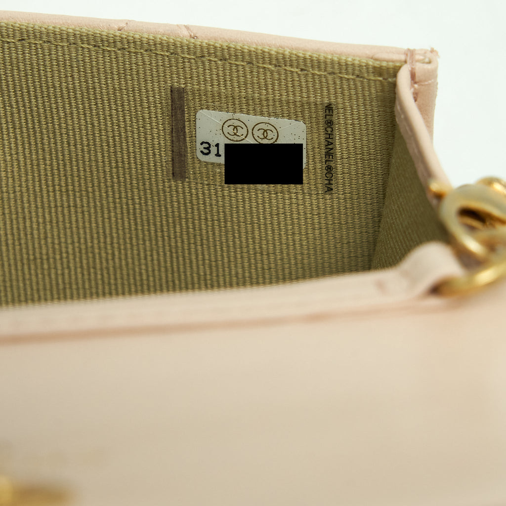CHANEL PEARL CRUSH MINI FLAP BELT BAG LAMBSKIN LIGHT PINK GHW