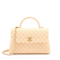 CHANEL COCO TOP HANDLE FLAP BAG CAVIAR BEIGE GHW