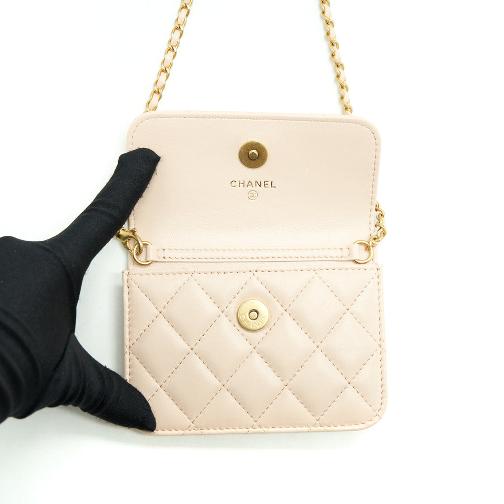 CHANEL PEARL CRUSH MINI FLAP BELT BAG LAMBSKIN LIGHT PINK GHW