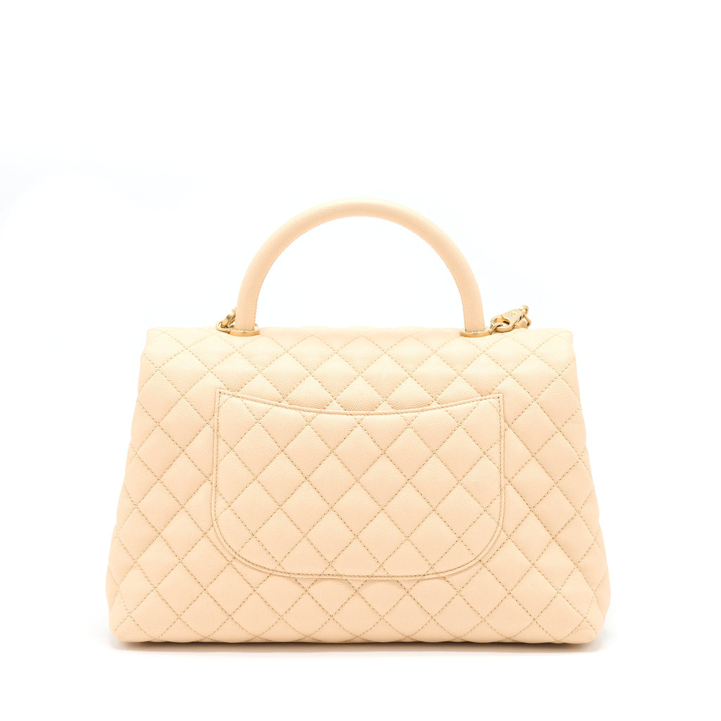 CHANEL COCO TOP HANDLE FLAP BAG CAVIAR BEIGE GHW