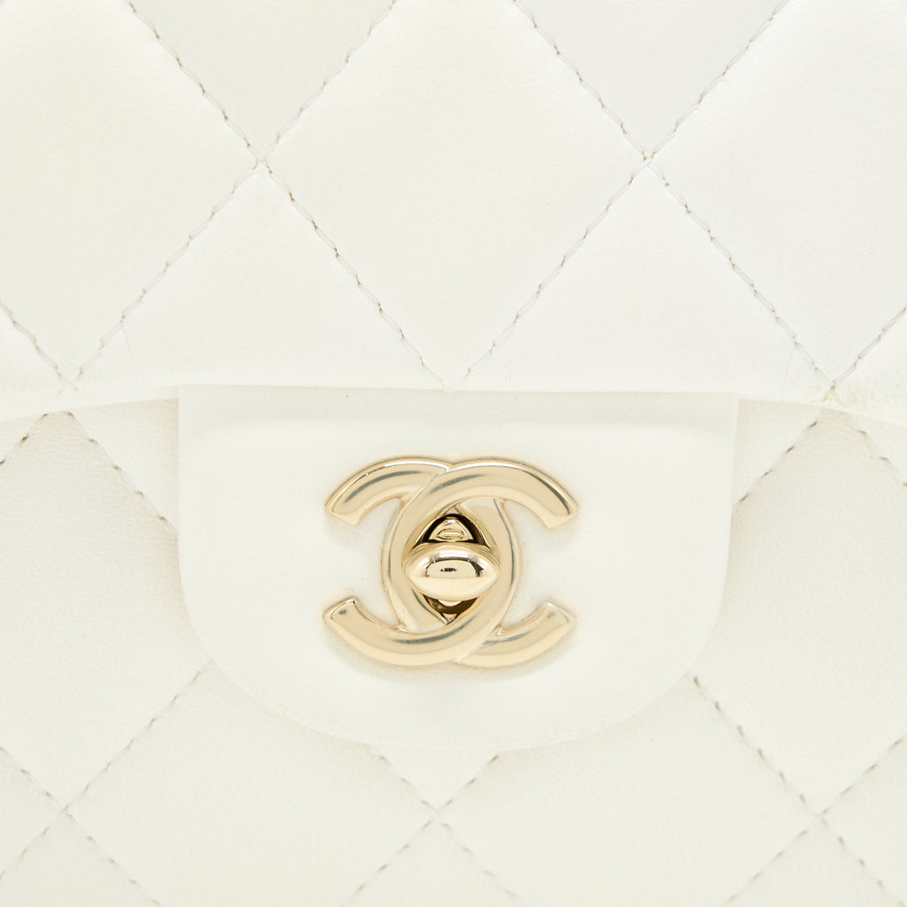 CHANEL SMALL PEARL LOGO CHAIN BAG LAMBSKIN WHITE LGHW