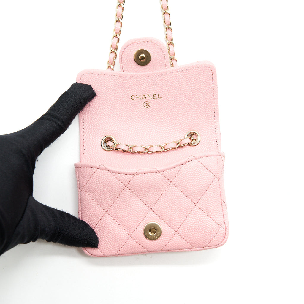 CHANEL 22P MINI FLAP BELT BAG/CARD HOLDER CAVIAR LIGHT PINK LGHW
