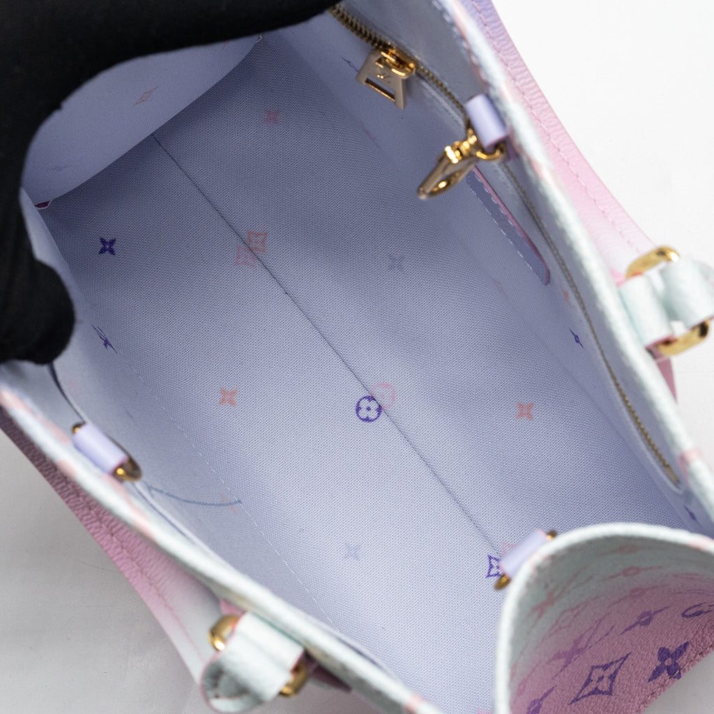 LOUIS VUITTON ONTHEGO PM CALFSKIN SUNRISE PASTEL MULTICOLOUR PINK / PURPLE GHW