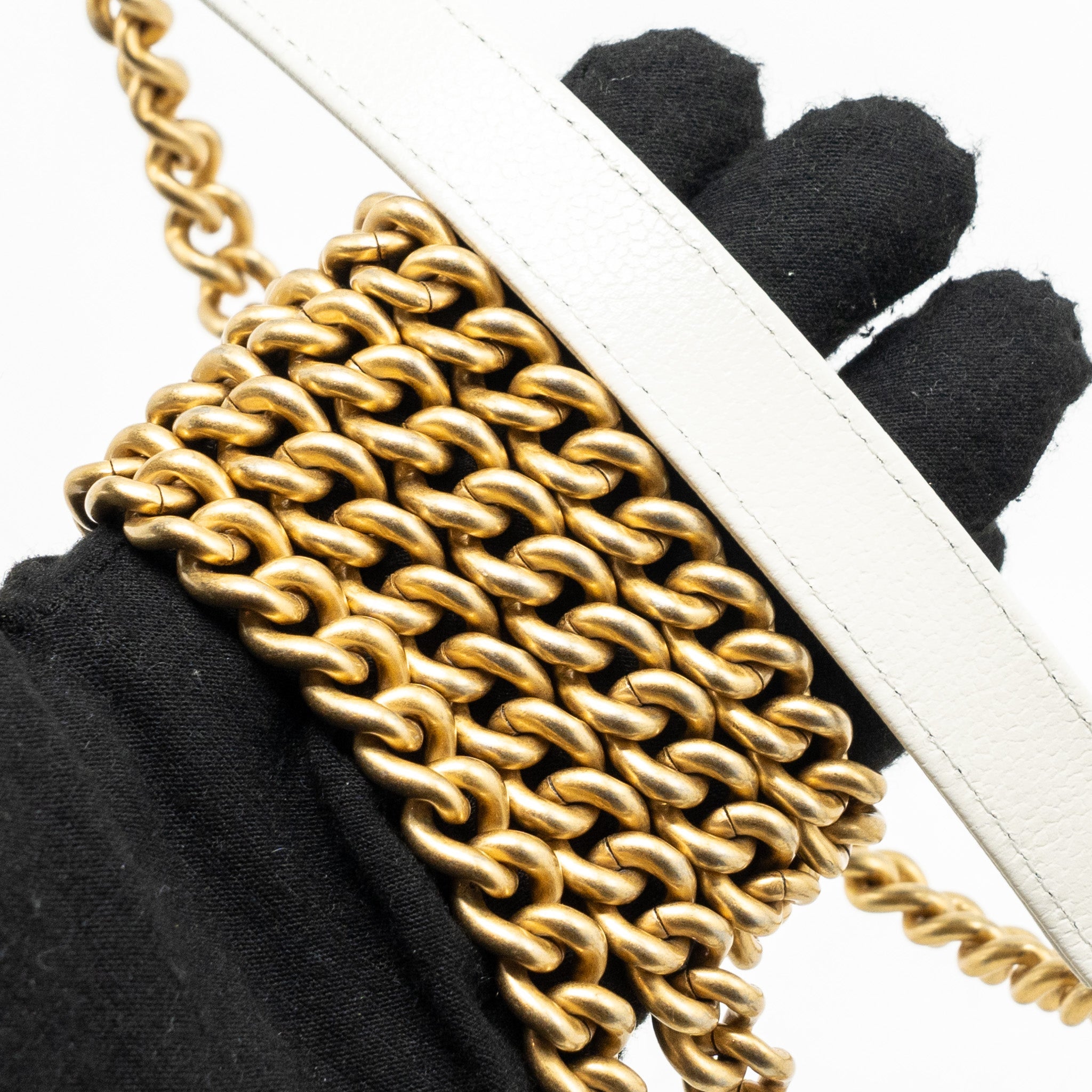 CHANEL CLASSIC BOY WALLET ON CHAIN CAVIAR WHITE GHW(MICROCHIP)