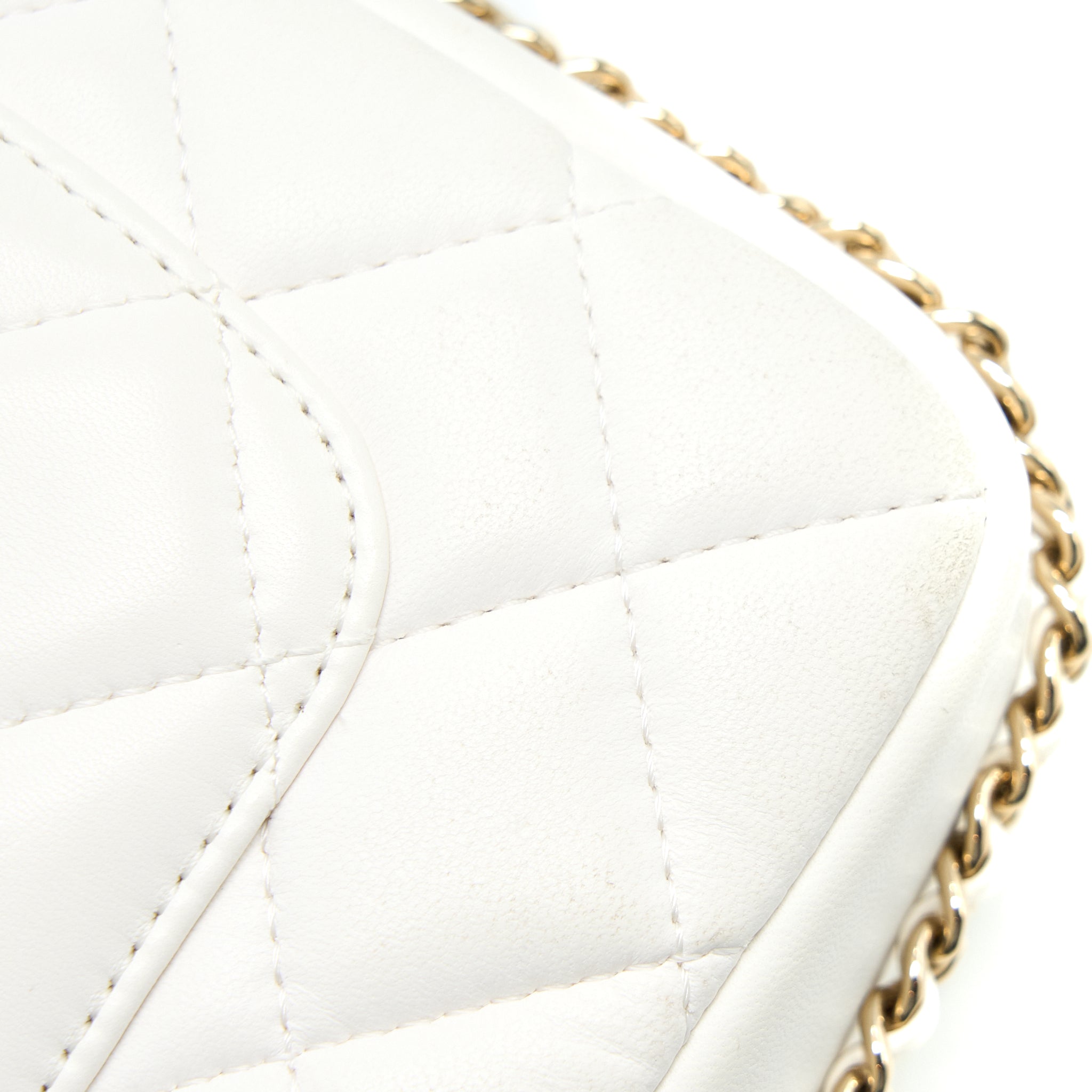 CHANEL SMALL PEARL LOGO CHAIN BAG LAMBSKIN WHITE LGHW