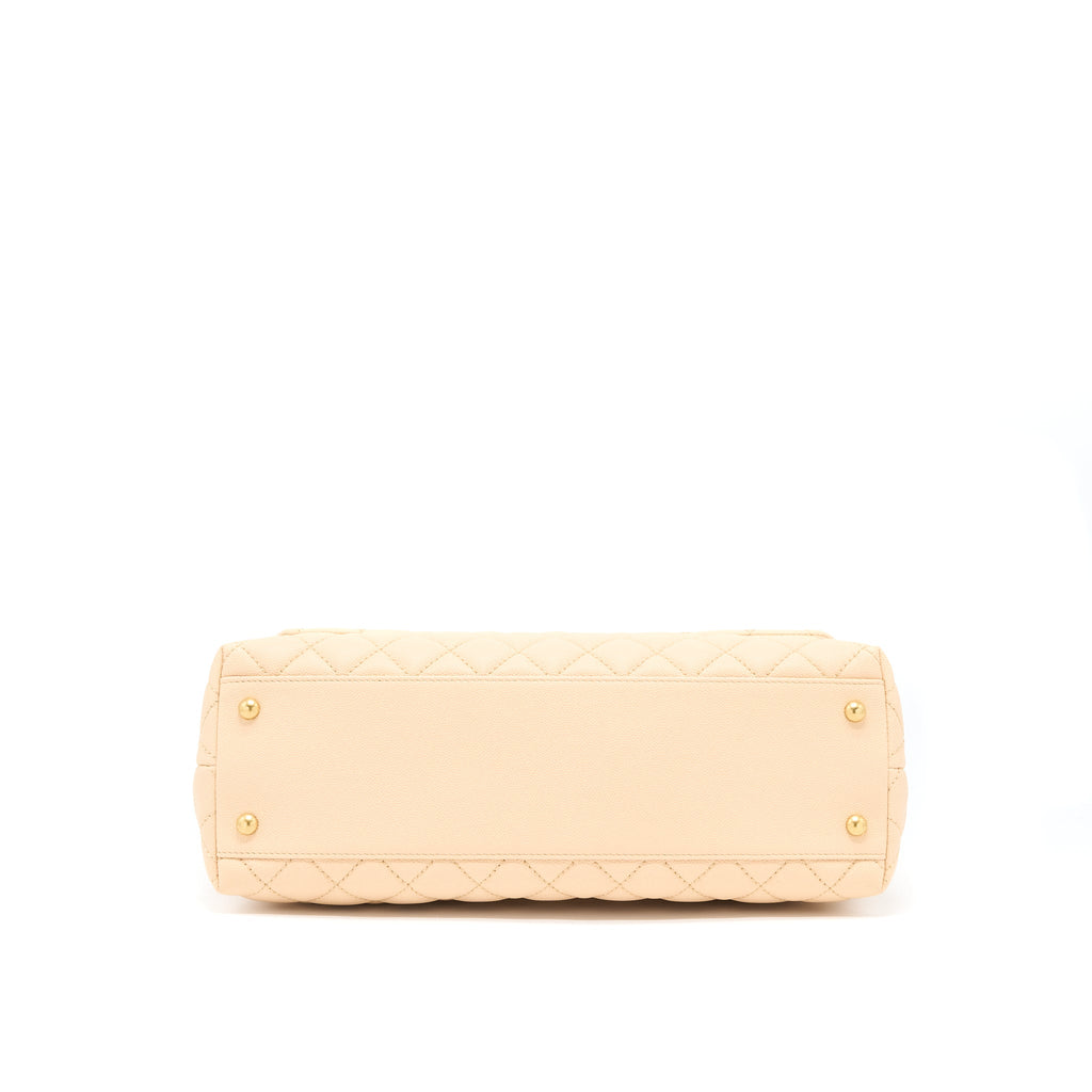 CHANEL COCO TOP HANDLE FLAP BAG CAVIAR BEIGE GHW