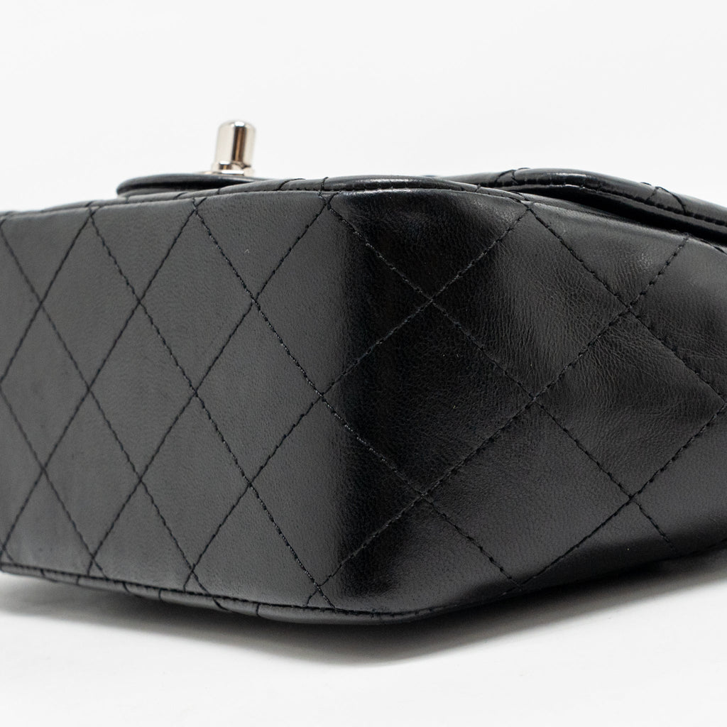 CHANEL CLASSIC MINI SQUARE FLAP BAG LAMBSKIN BLACK SHW