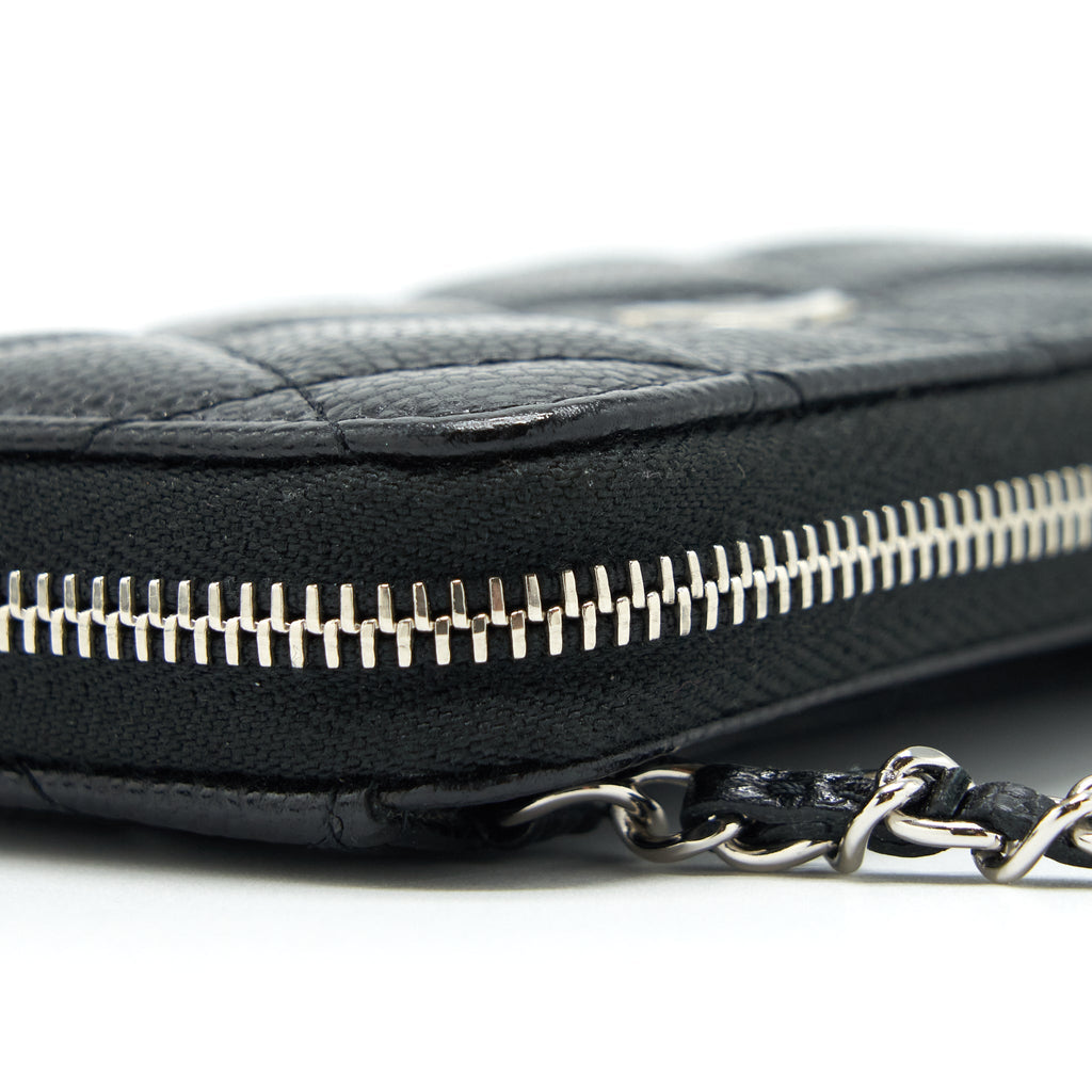 CHANEL MINI ZIPPY CARD HOLDER WITH CHAIN CAVIAR BLACK SHW