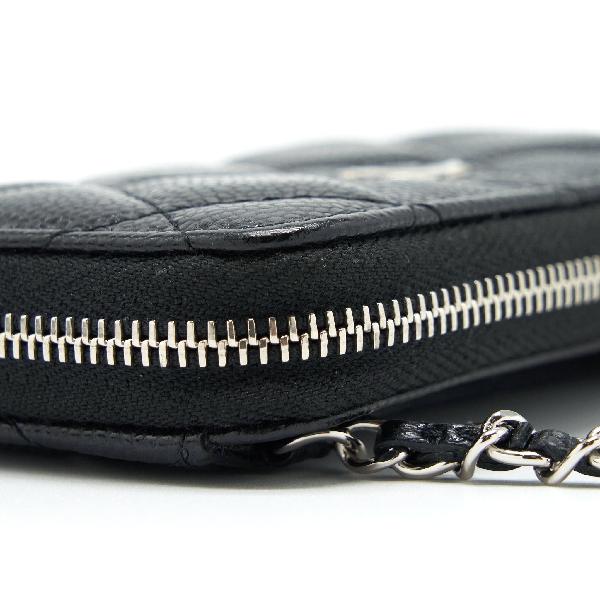 CHANEL MINI ZIPPY CARD HOLDER WITH CHAIN CAVIAR BLACK SHW