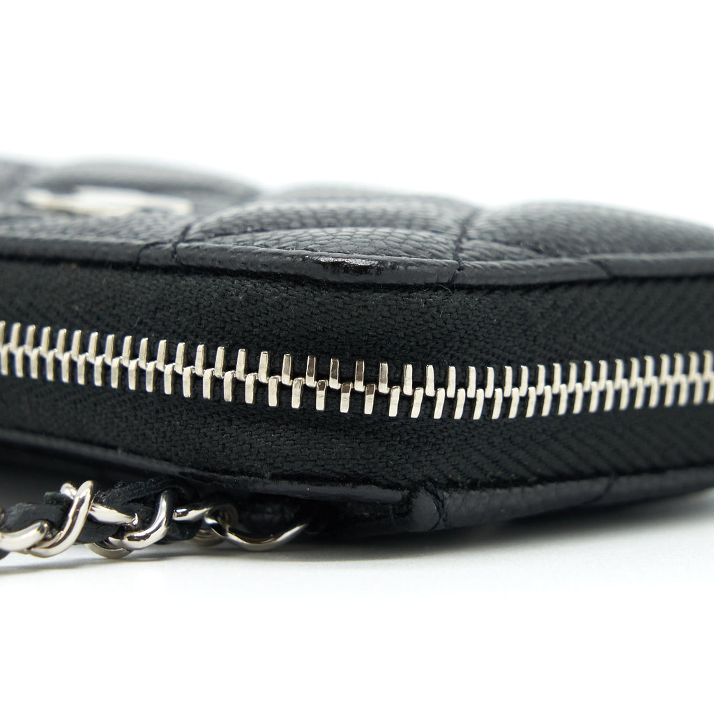 CHANEL MINI ZIPPY CARD HOLDER WITH CHAIN CAVIAR BLACK SHW