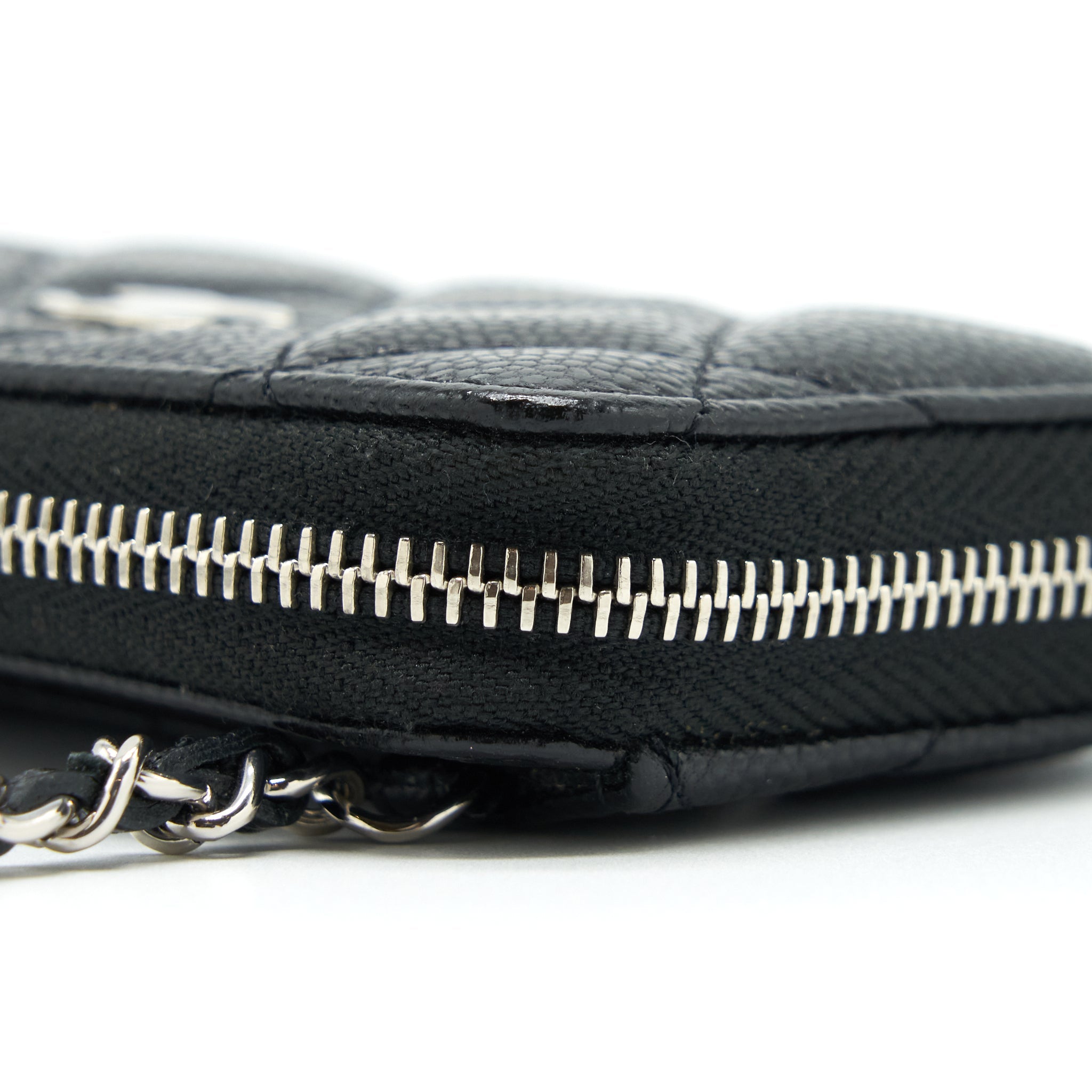 CHANEL MINI ZIPPY CARD HOLDER WITH CHAIN CAVIAR BLACK SHW
