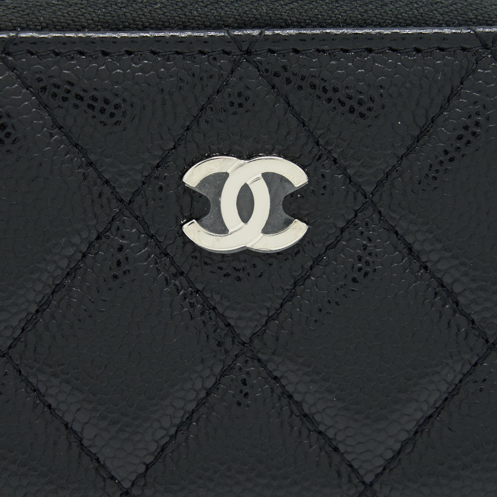 CHANEL MINI ZIPPY CARD HOLDER WITH CHAIN CAVIAR BLACK SHW