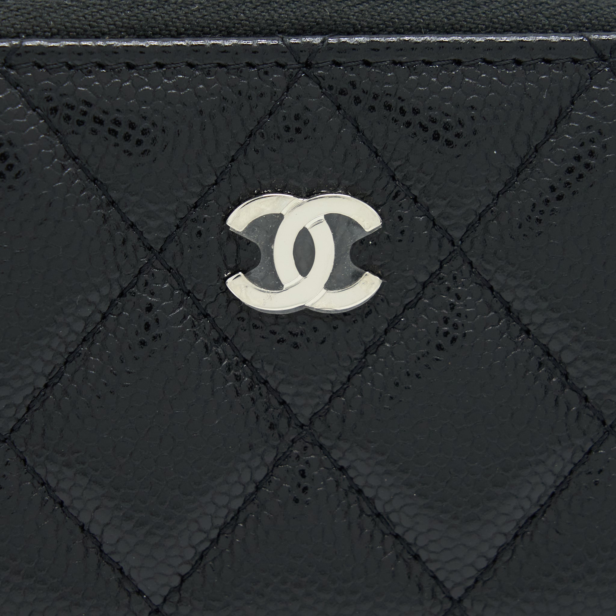 CHANEL MINI ZIPPY CARD HOLDER WITH CHAIN CAVIAR BLACK SHW