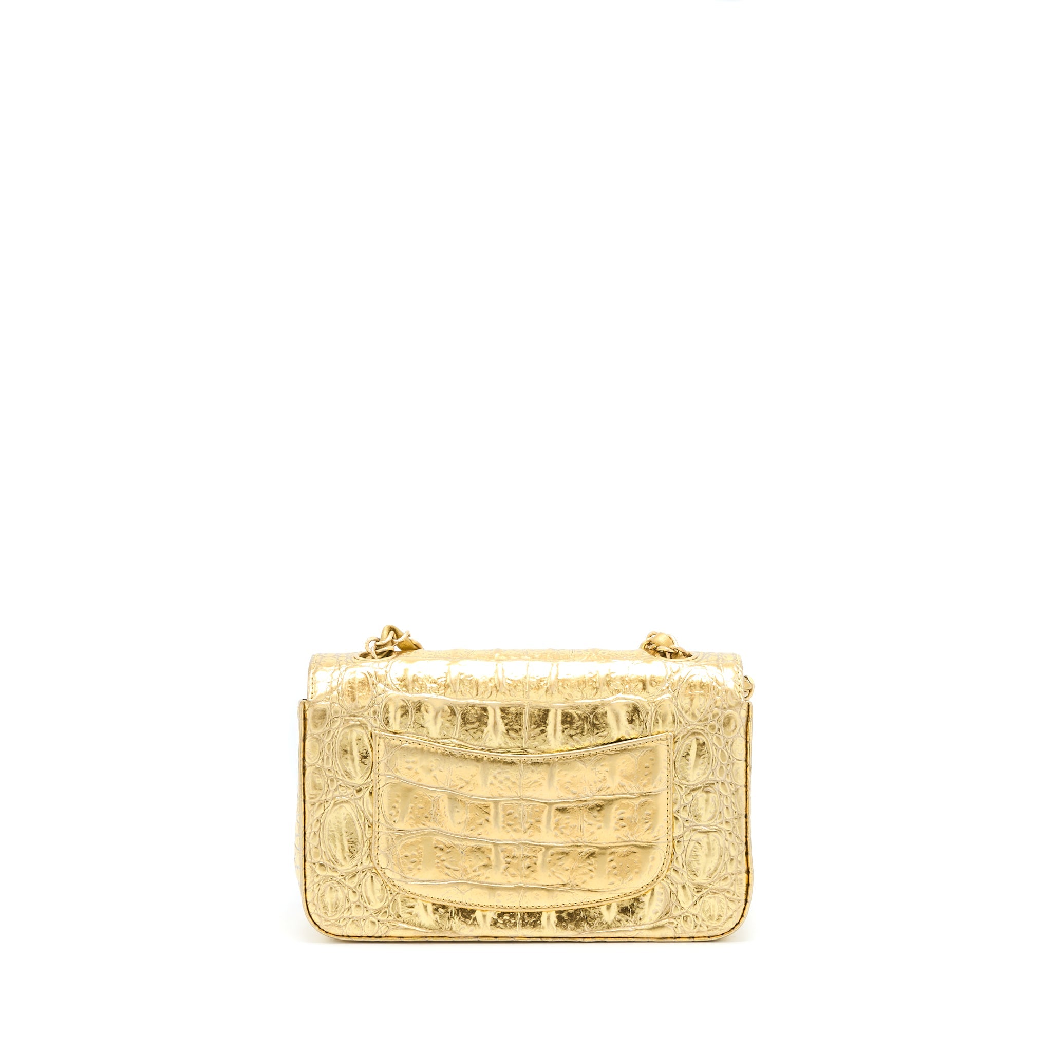 CHANEL MINI RECTANGULAR FLAP BAG CROC EMBOSSED CALFSKIN GOLD GHW