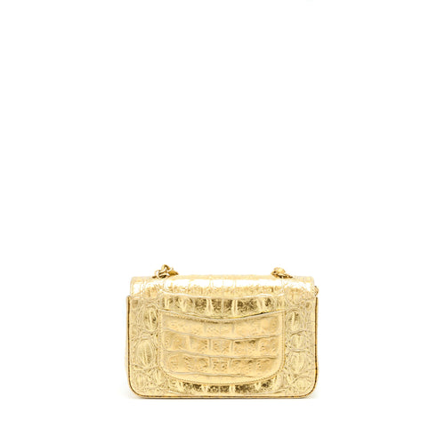 CHANEL MINI RECTANGULAR FLAP BAG CROC EMBOSSED CALFSKIN GOLD GHW