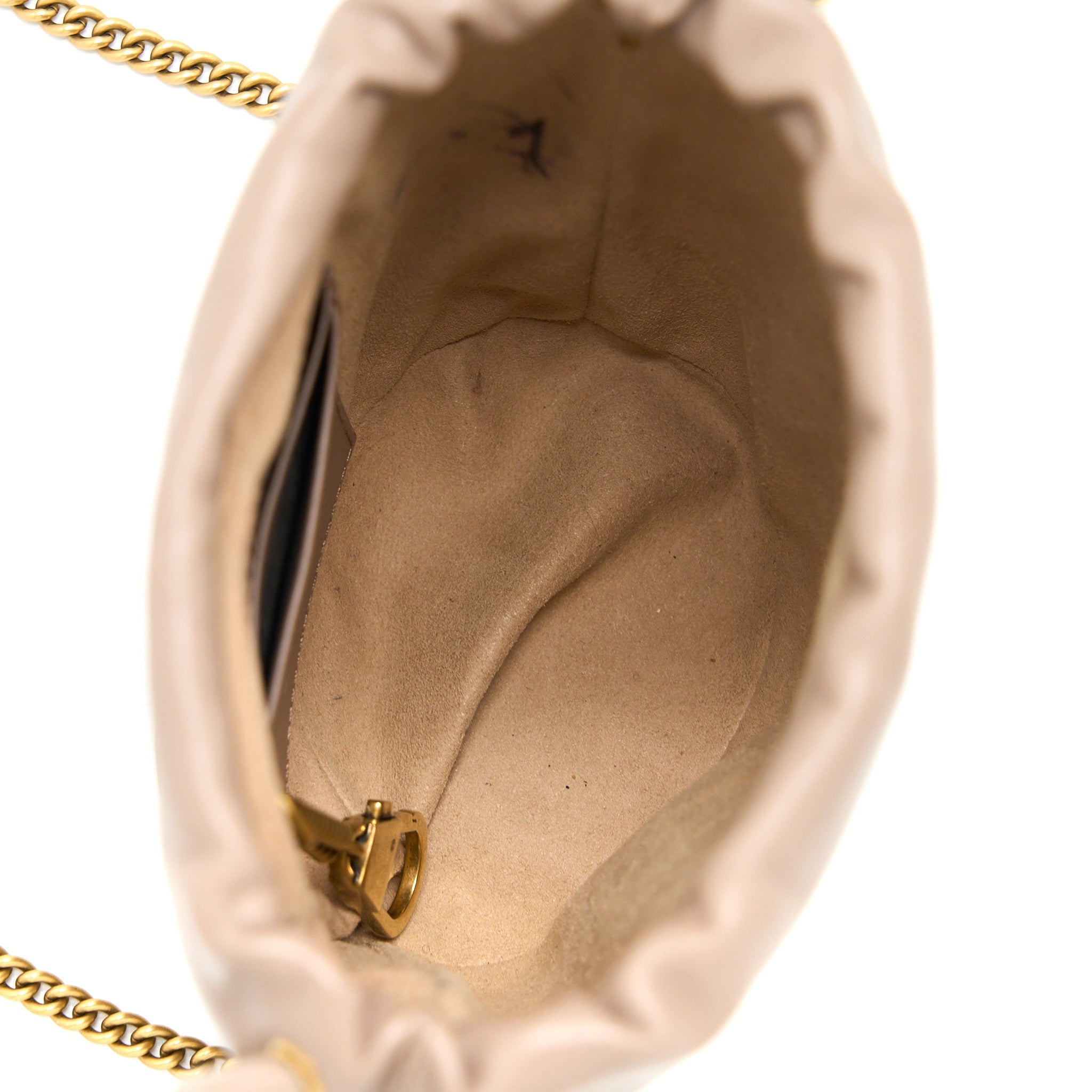 GUCCI GG MARMONT MINI BUCKET DARK BEIGE GHW