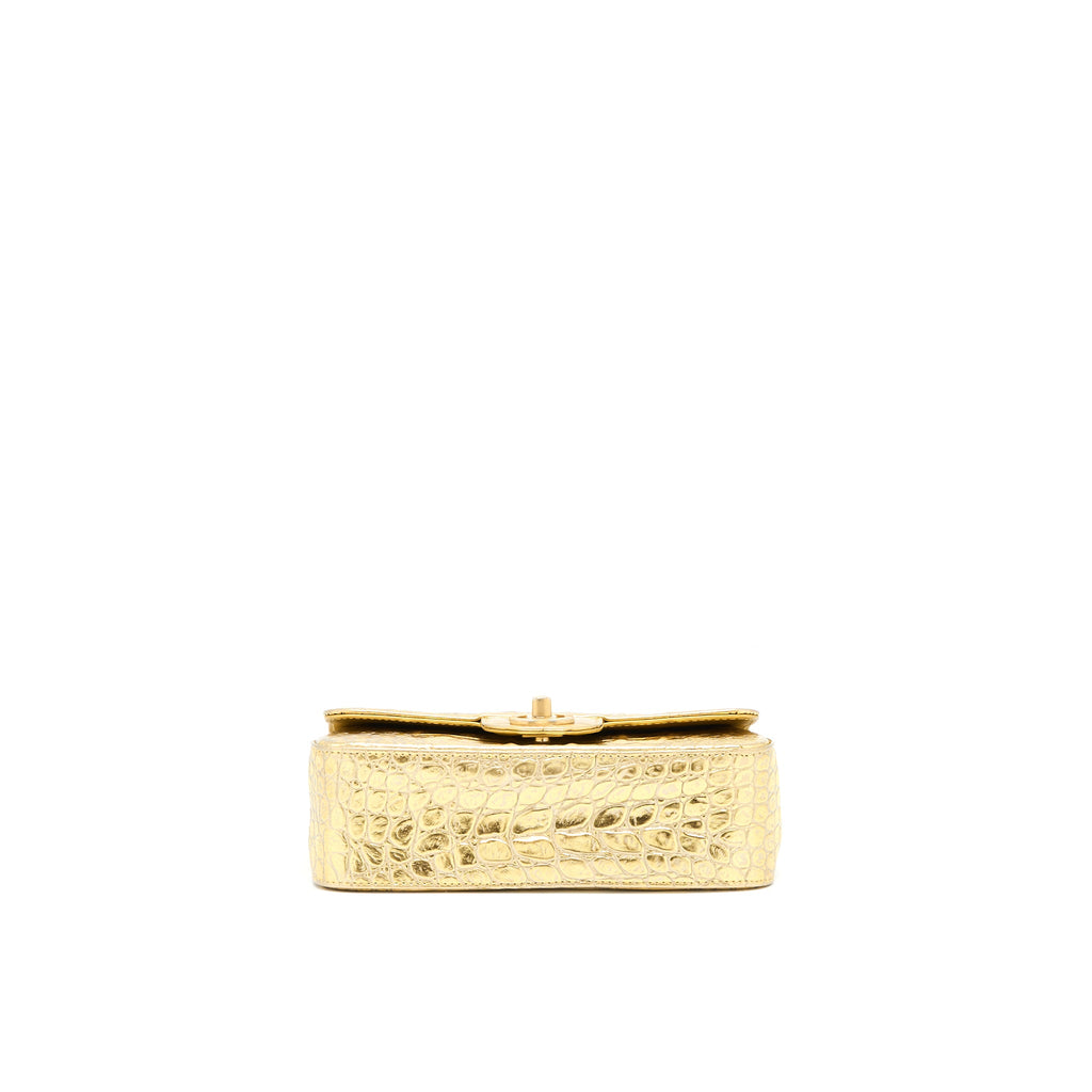 CHANEL MINI RECTANGULAR FLAP BAG CROC EMBOSSED CALFSKIN GOLD GHW