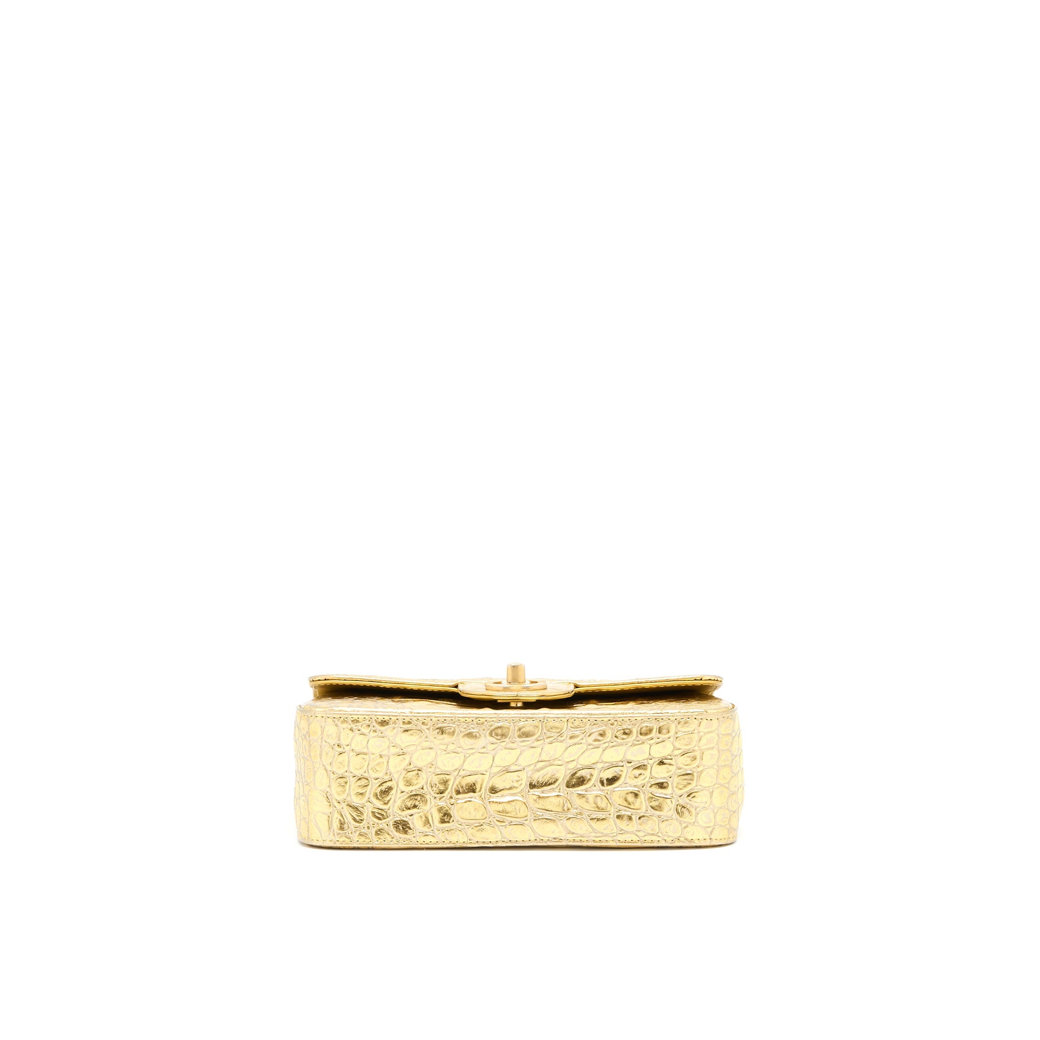 CHANEL MINI RECTANGULAR FLAP BAG CROC EMBOSSED CALFSKIN GOLD GHW