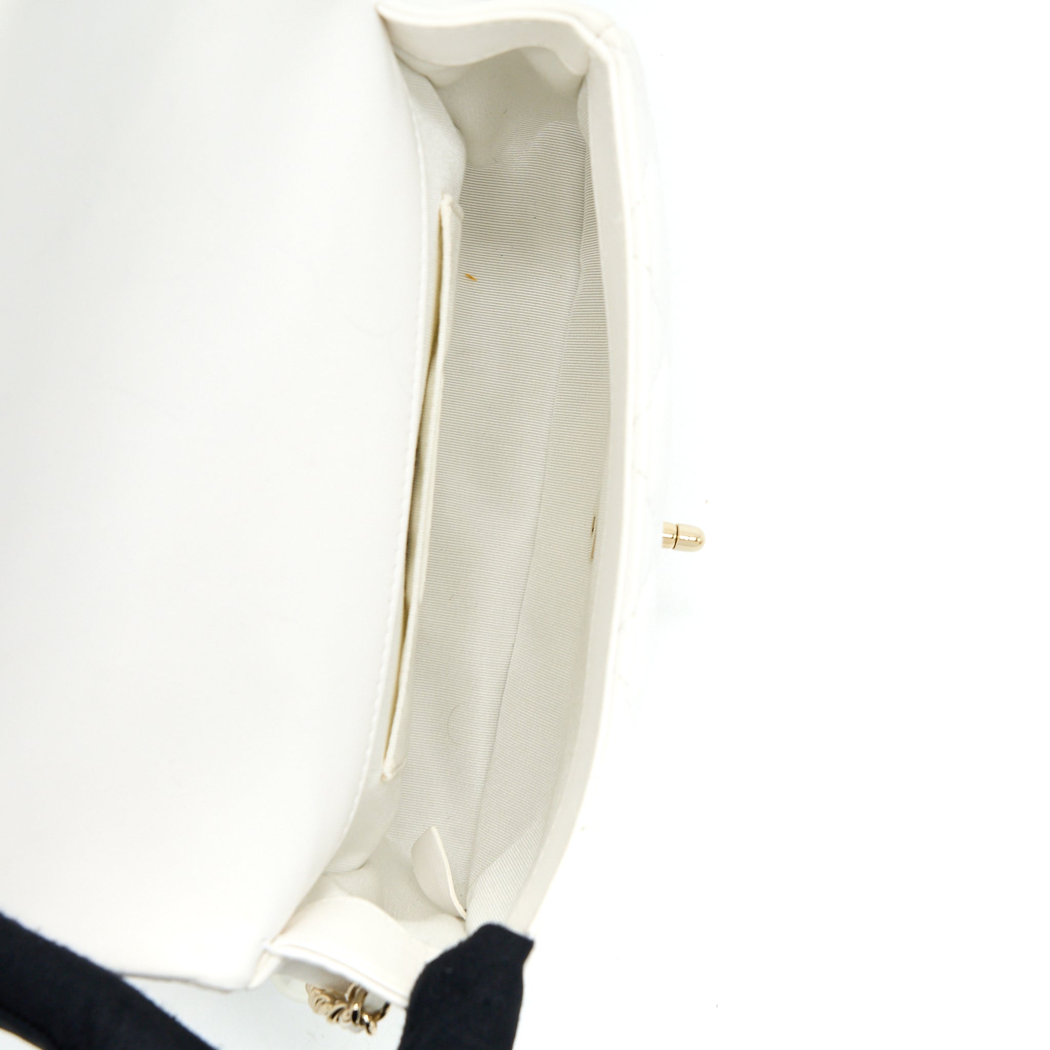 CHANEL SMALL PEARL LOGO CHAIN BAG LAMBSKIN WHITE LGHW