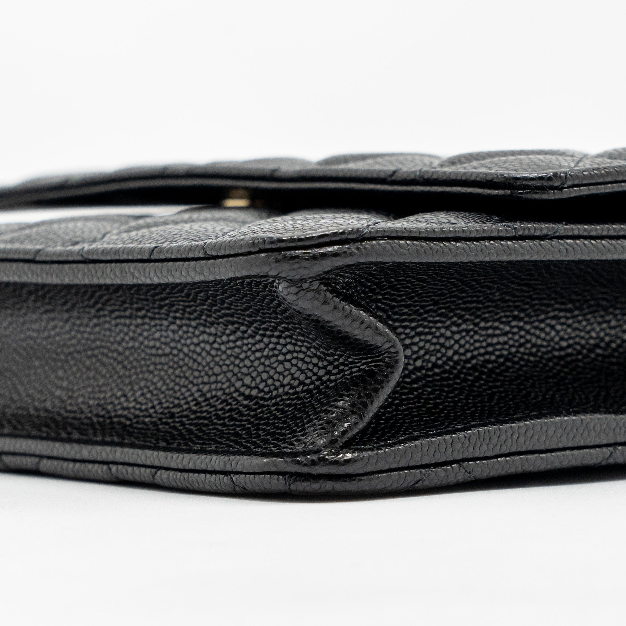 CHANEL SQUARE WALLET ON CHAIN CAVIAR BLACK LGHW (MICROCHIP)