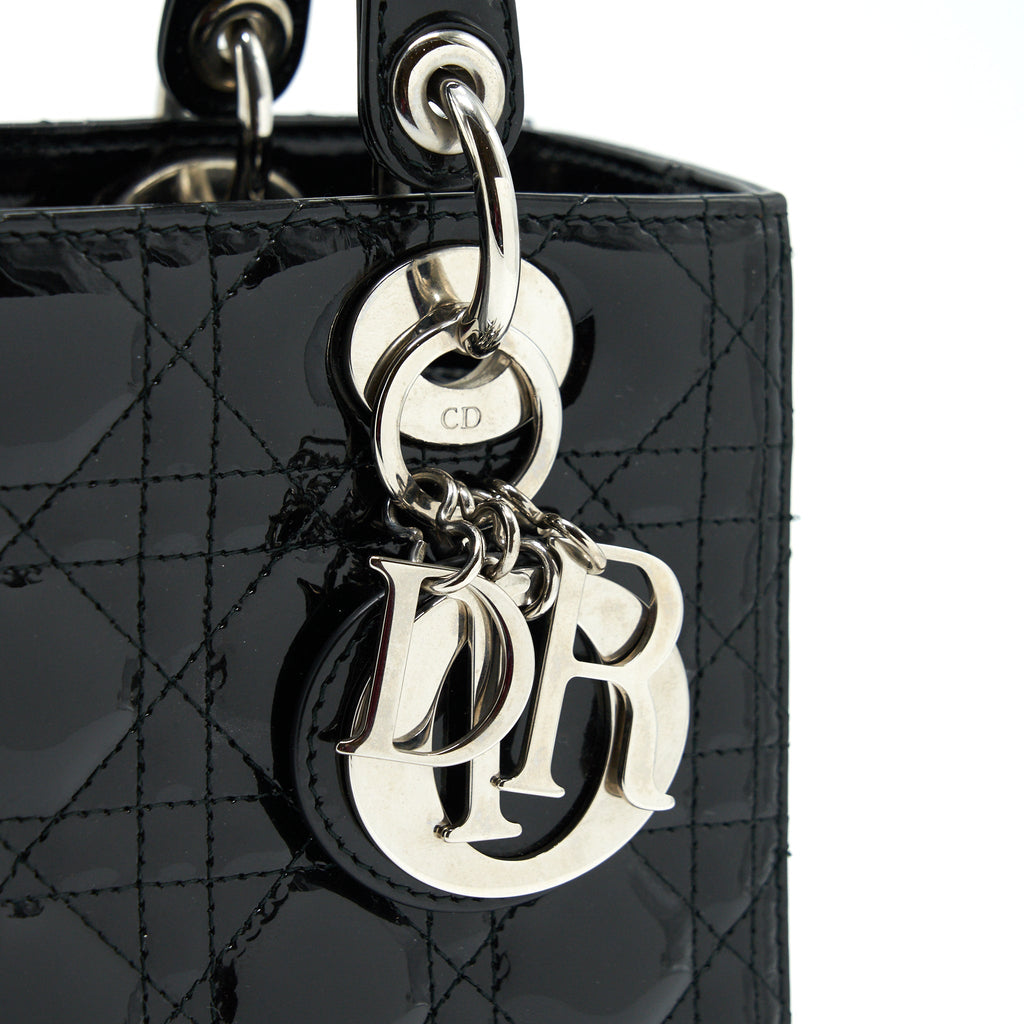 DIOR MEDIUM LADY DIOR PATENT LEATHER BLACK SHW