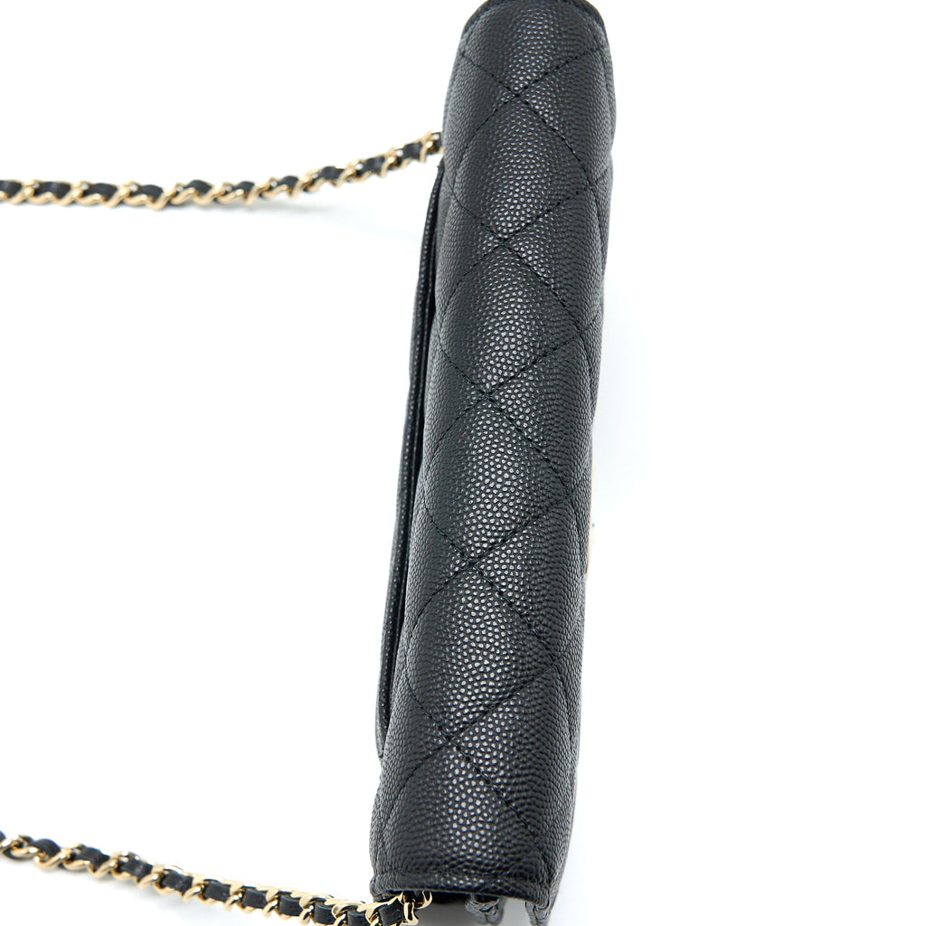 CHANEL 23C GIANT CC LOGO WALLET ON CHAIN CAVIAR BLACK LGHW (MICROCHIP)