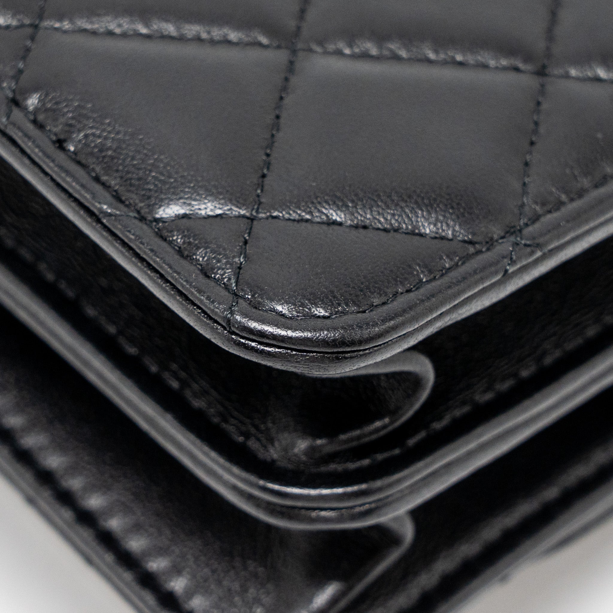 CHANEL TOP HANDLE FLAP WALLET WITH CHAIN LAMBSKIN SO BLACK (MICROCHIP)