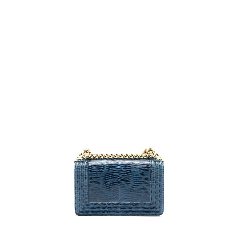 CHANEL SMALL BOY BAG LIZARD DARK BLUE LGHW