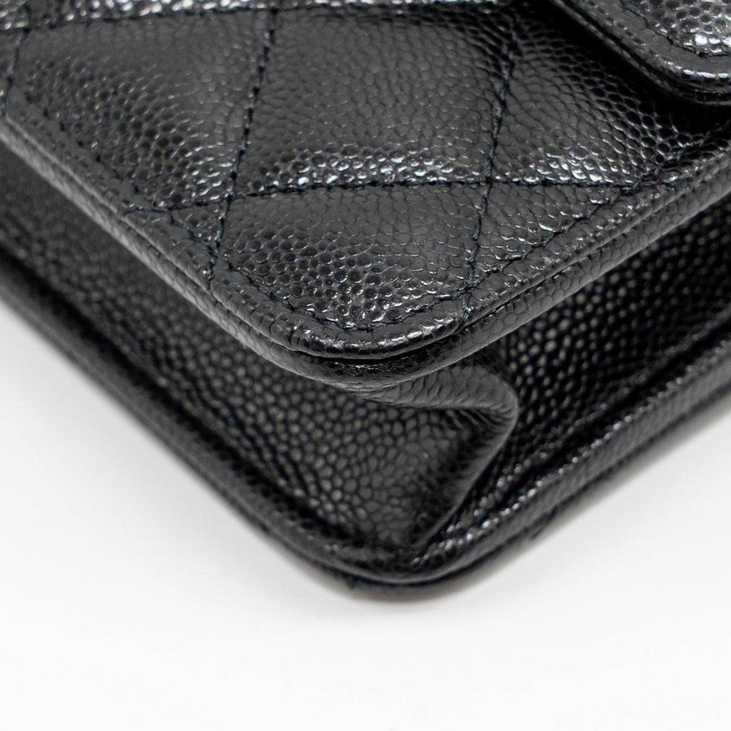 CHANEL SQUARE WALLET ON CHAIN CAVIAR BLACK LGHW (MICROCHIP)