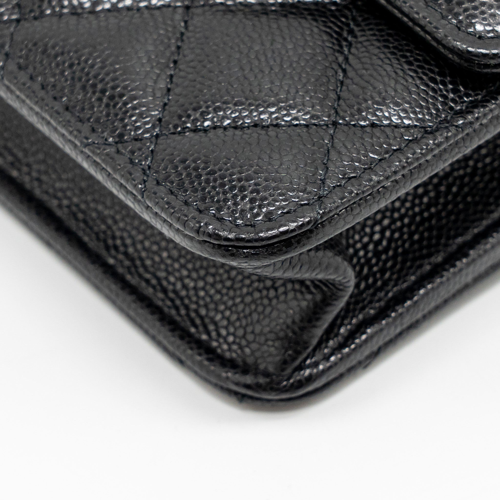 CHANEL SQUARE WALLET ON CHAIN CAVIAR BLACK LGHW (MICROCHIP)