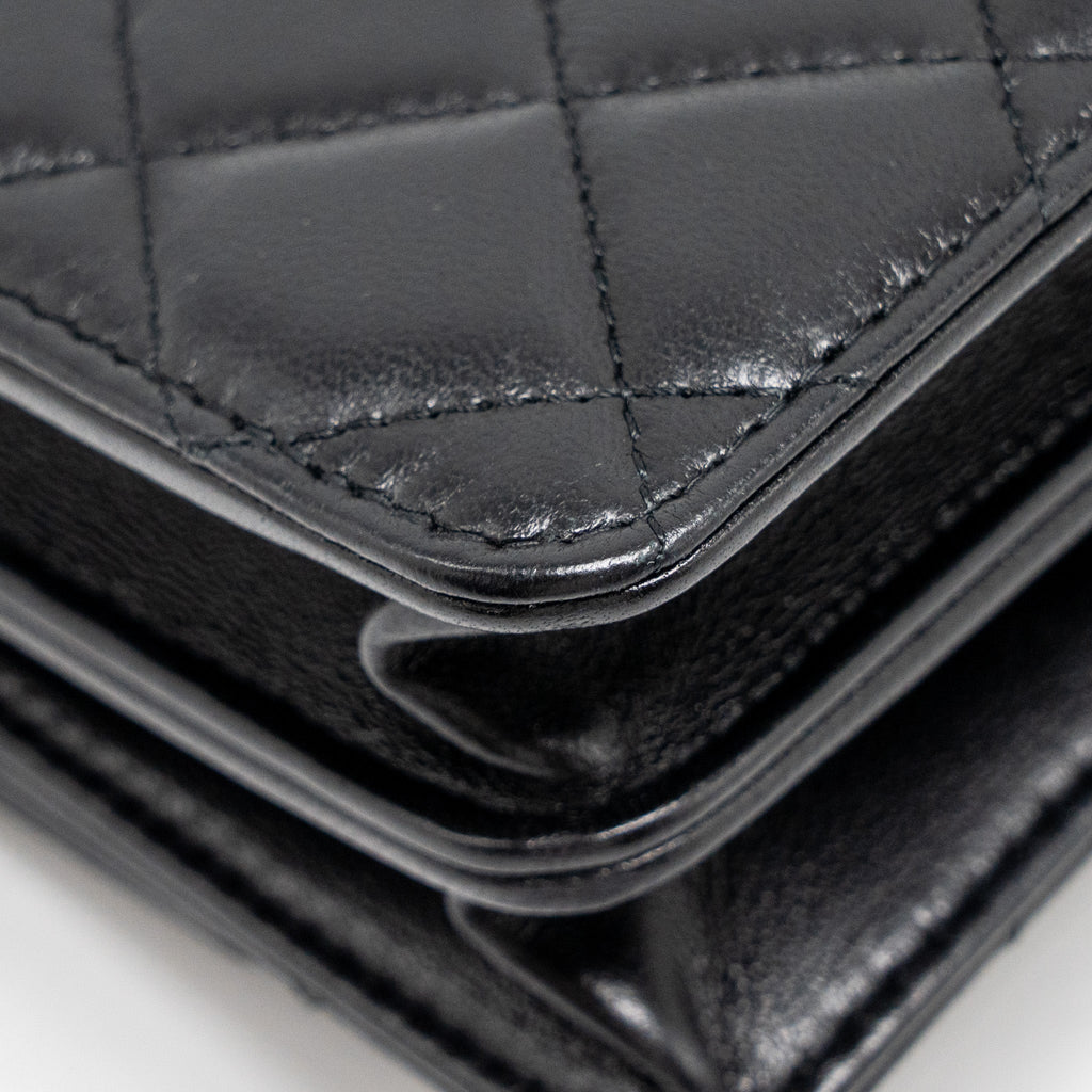 CHANEL TOP HANDLE FLAP WALLET WITH CHAIN LAMBSKIN SO BLACK (MICROCHIP)